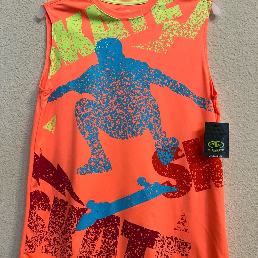 Athletic Works Boys Orange Graphic Tank Top Cool Casual Sporty Looking Summer